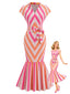 [Vorverkauf] Orange & Rosa 60er Meerjungfrauenkleid mit Chevron-Streifen