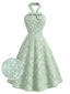 [Vorverkauf] Mintgrünes 40er Baumwoll-Swingkleid mit Blumen und Neckholder