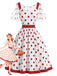 Weißes & Rotes 50er Netz-Kleid mit Polka-Dots