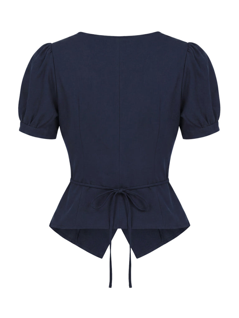 Blaues 50er Set mit Bluse und Streifenrock