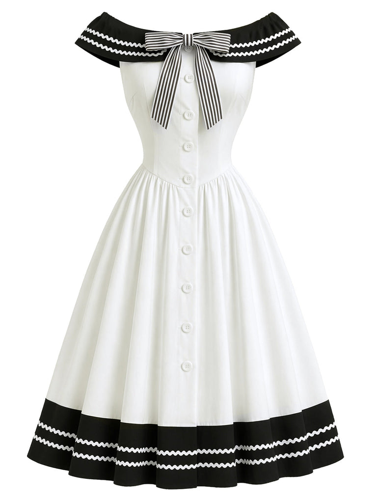 Schwarz-Weisses 50er Kleid mit Carmen-Ausschnitt