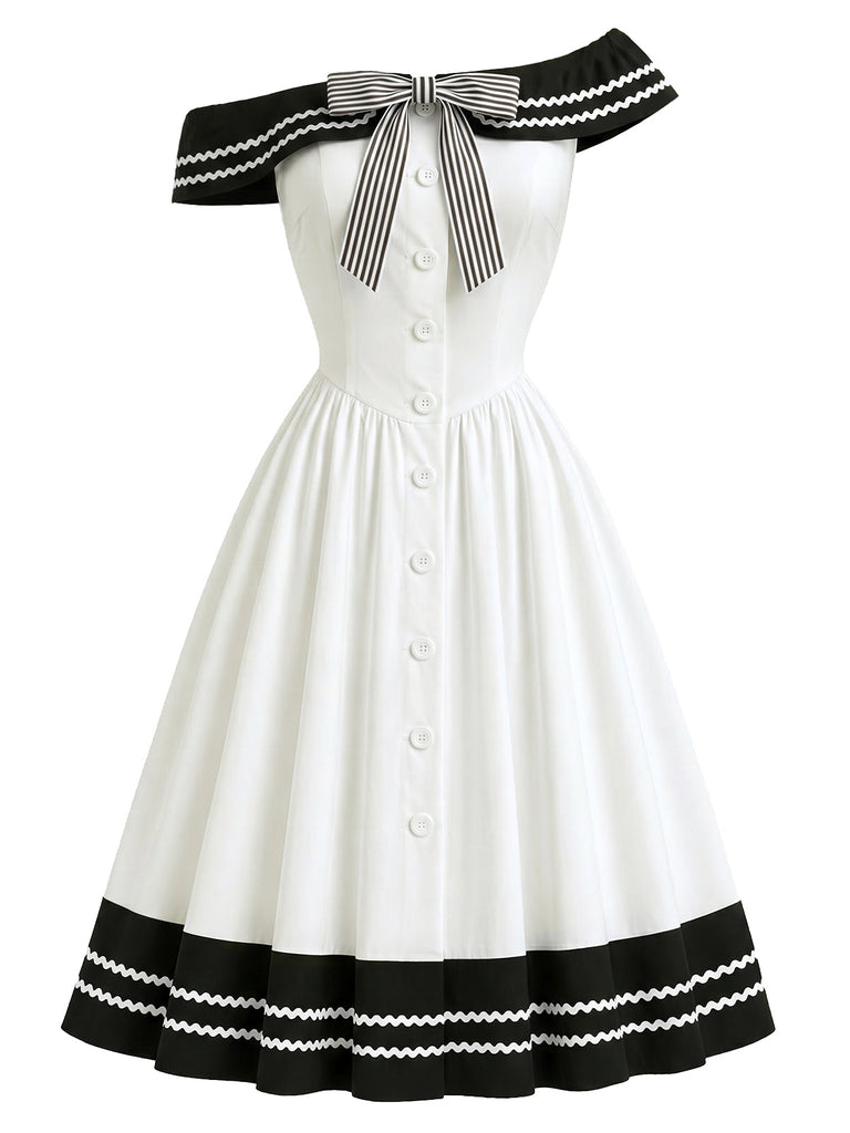 Schwarz-Weisses 50er Kleid mit Carmen-Ausschnitt