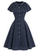 Tiefblaues 50er Kleid mit Nadelstreifen und Capelet