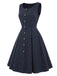 Tiefblaues 50er Kleid mit Nadelstreifen und Capelet