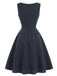 Tiefblaues 50er Kleid mit Nadelstreifen und Capelet