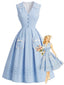 [Vorverkauf] Blaues 50er Kleid mit Hemdkragen und Schleifentaschen