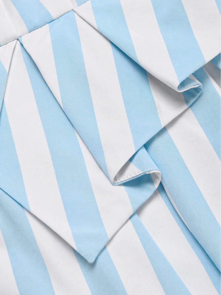 Blaues 50er Kleid mit Schalkragen und Streifen