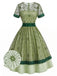 Grünes & Graues 40er Kleid mit Blumen und Patchwork