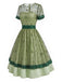 Grünes & Graues 40er Kleid mit Blumen und Patchwork
