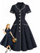 Blaues 50er Kleid mit Reverskragen und Kerbe