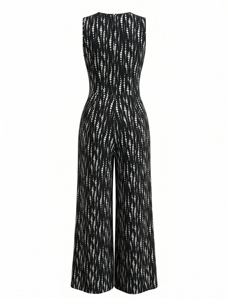 60er Jumpsuit mit Polka-Dots und V-Ausschnitt