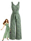 60er Jumpsuit mit Längsstreifen und Bindeband