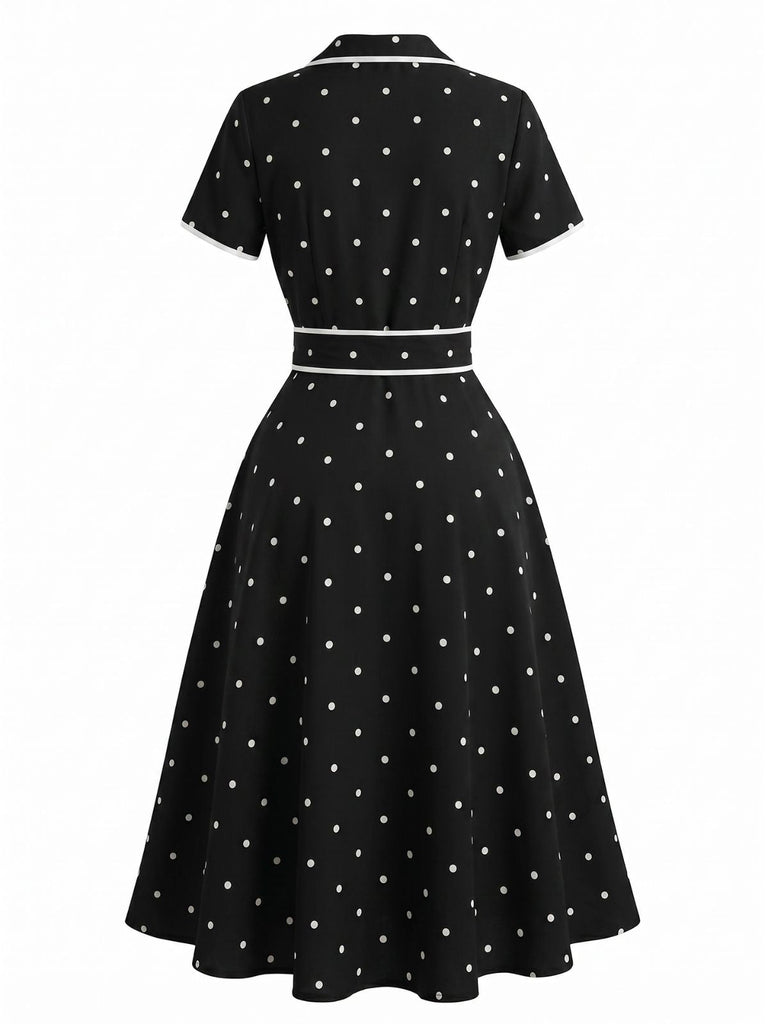 40er Kleid mit Polka-Dots und Eingekerbt