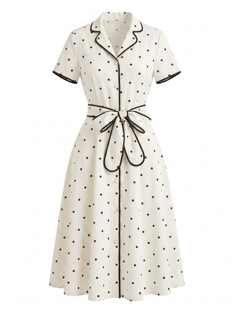40er Kleid mit Polka-Dots und Eingekerbt