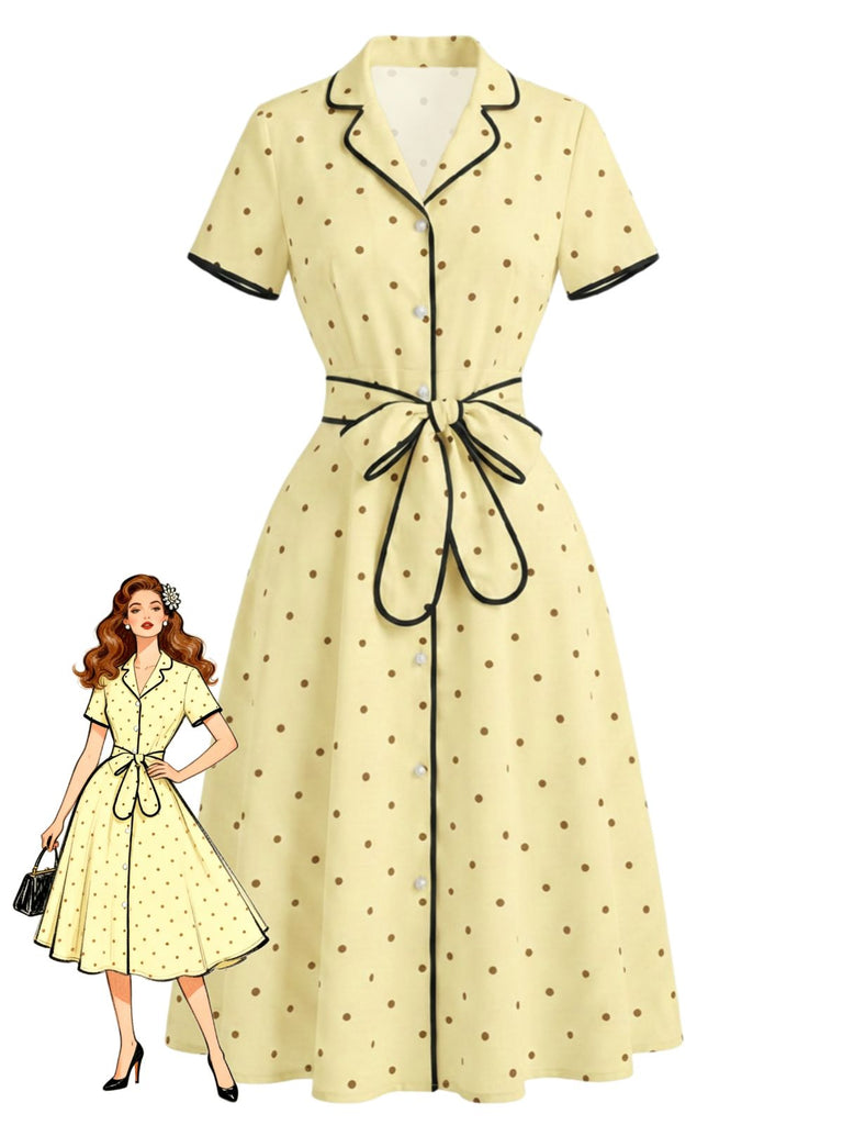 40er Kleid mit Polka-Dots und Eingekerbt