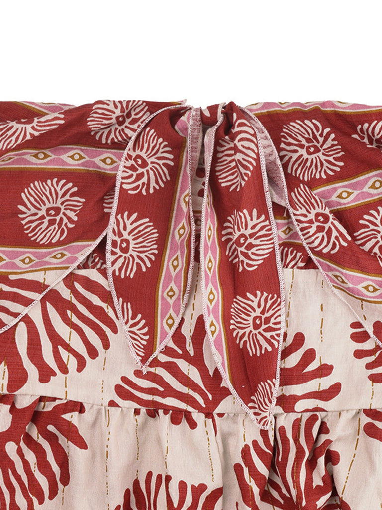 Roter 70er Trägerloser Jumpsuit mit Blumen-Print und Breit