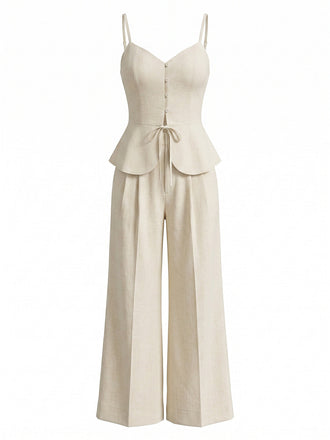 Beiges 50er 2PCS Top & Palazzo-Hose aus Baumwolle