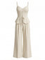 Beige 50er Baumwoll-Set mit Spaghettiträger-Top und Palazzo-Hose