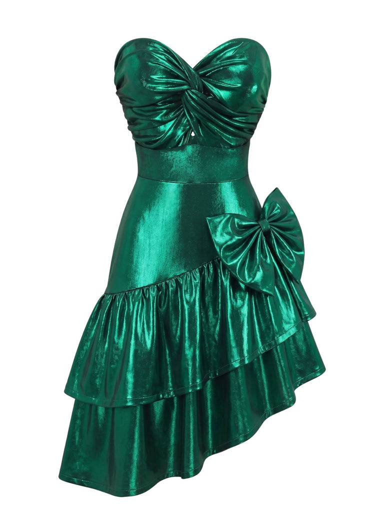 Grünes 50er trägerloses Minikleid in Metallic-Optik