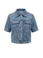 Blaue 50er Kurz-Jeansjacke mit Reverskragen und Knöpfen