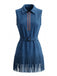 Marineblaues 70er Western-Kleid mit Fransen und Gürtel