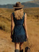 Marineblaues 70er Western-Kleid mit Fransen und Gürtel
