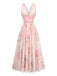 Rosa 50er Maxikleid mit V-Ausschnitt und Blumen