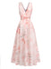Rosa 50er Maxikleid mit V-Ausschnitt und Blumen