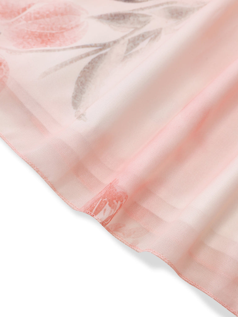 Rosa 50er Maxikleid mit V-Ausschnitt und Blumen