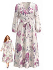 [Übergröße] 70er Wickelkleid mit V-Ausschnitt und Blumen
