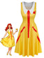 Gelbes 70er Clown-Cosplaykleid mit Pommes-Print