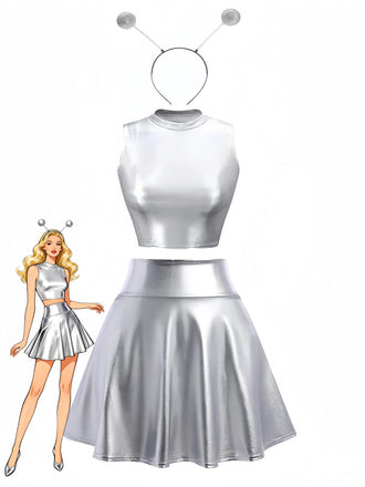 70er 2PCS Metallic Top & Rock Set mit Antennen-Haarreif