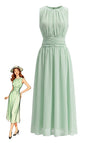 Grünes 40er Chiffon-Midikleid mit Rundhalsausschnitt