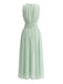 Grünes 40er Chiffon-Midikleid mit Rundhalsausschnitt