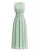 Grünes 40er Chiffon-Midikleid mit Rundhalsausschnitt