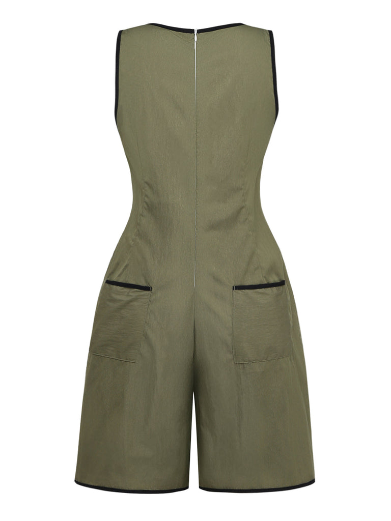 Green 1940s V Neck Vintage Jumpsuit 2