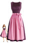 Rosa 50er Oktoberfest-Dirndl mit Blumenmuster und Karree-Ausschnitt