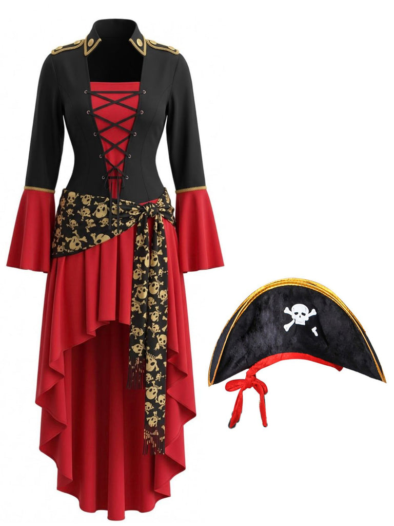 Rot-Schwarzes 40er Piratenkleid mit Schnürung