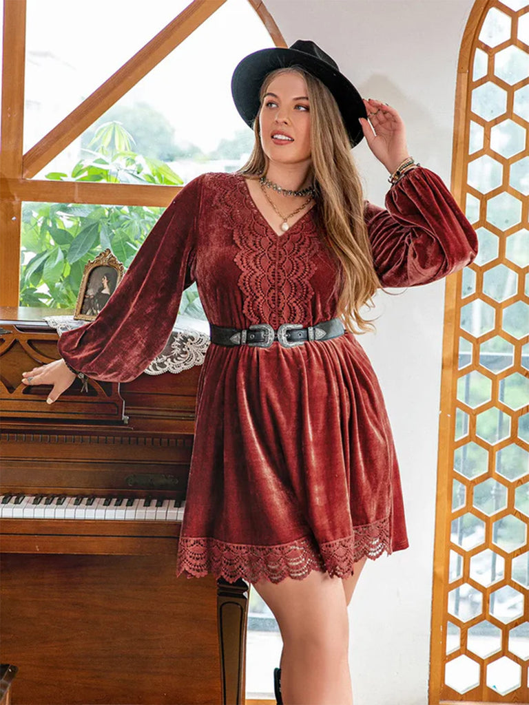 50er Kleid mit V-Ausschnitt und Ballonärmel
