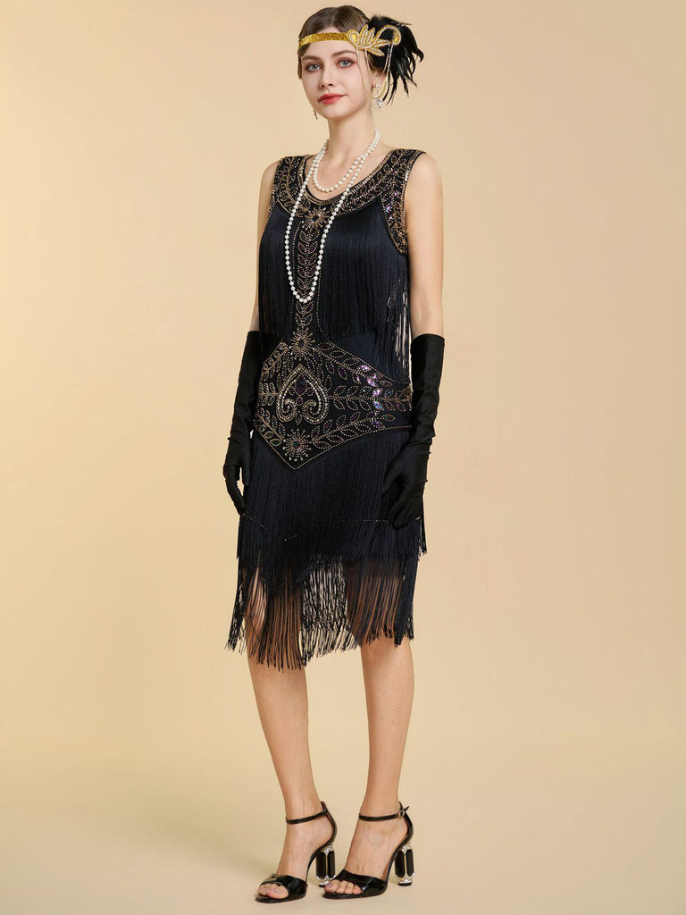 20er Shiftkleid mit Pailletten und Fransen