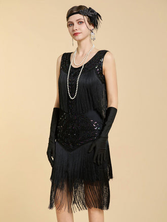 20er Shiftkleid mit Pailletten und Fransen