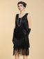 20er Paillettenkleid mit Fransen und Rundhalsausschnitt