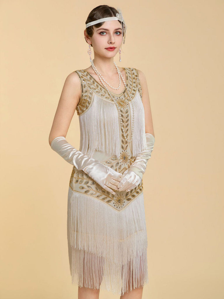20er Shiftkleid mit Pailletten und Fransen