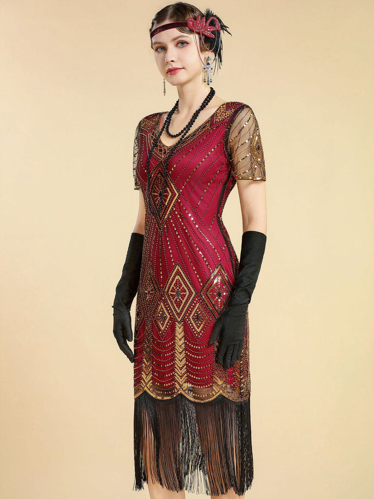 20er Gatsby Kleid mit Perlenfransen und Pailletten