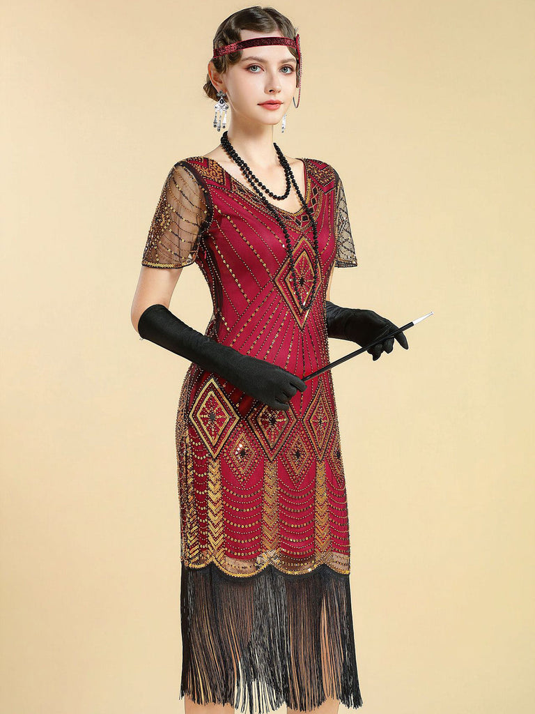 20er Gatsby Kleid mit Perlenfransen und Pailletten