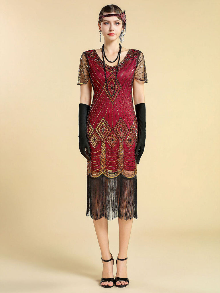 20er Gatsby Kleid mit Perlenfransen und Pailletten