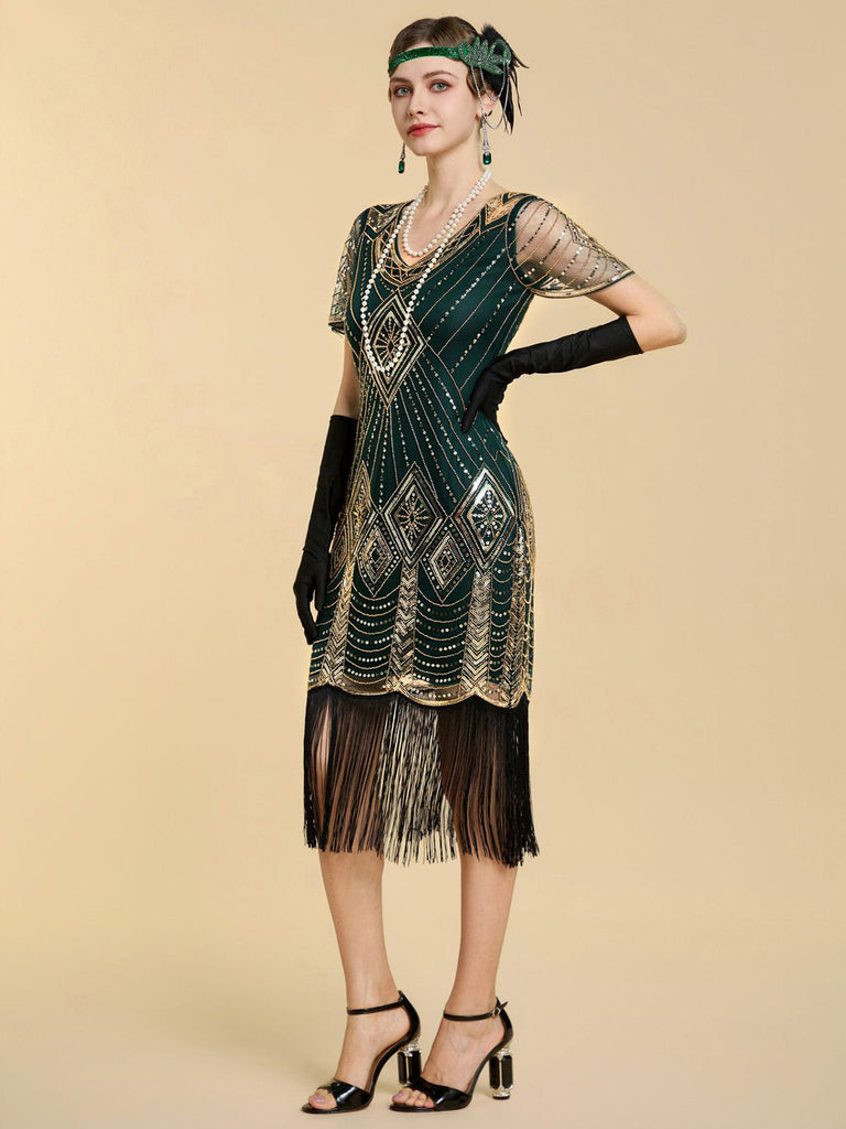 20er Gatsby Kleid mit Perlenfransen und Pailletten