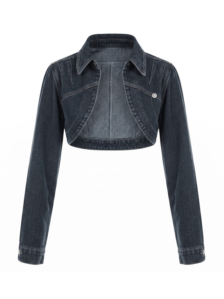 Blaue 50er Jeans-Jacke mit Reverskragen