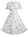 Plus Size 1950s Floral V Neck Belted Dress 4