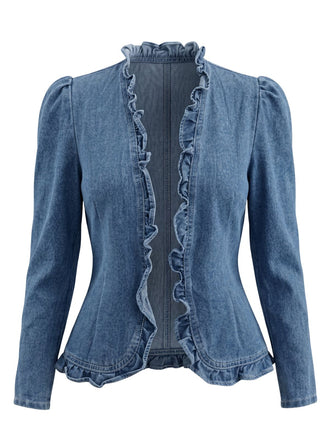 60er Jeans-Jacke mit Rüschen und Langarm